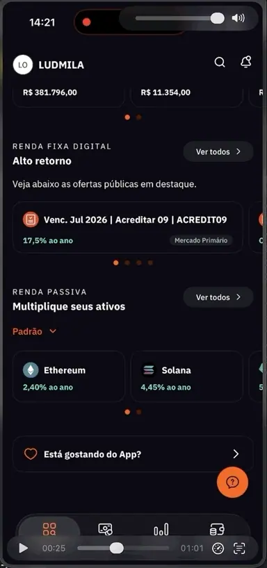 Home do app rolada até o fim, com o item 'Está gostando do App?' que abre o CSAT antigo